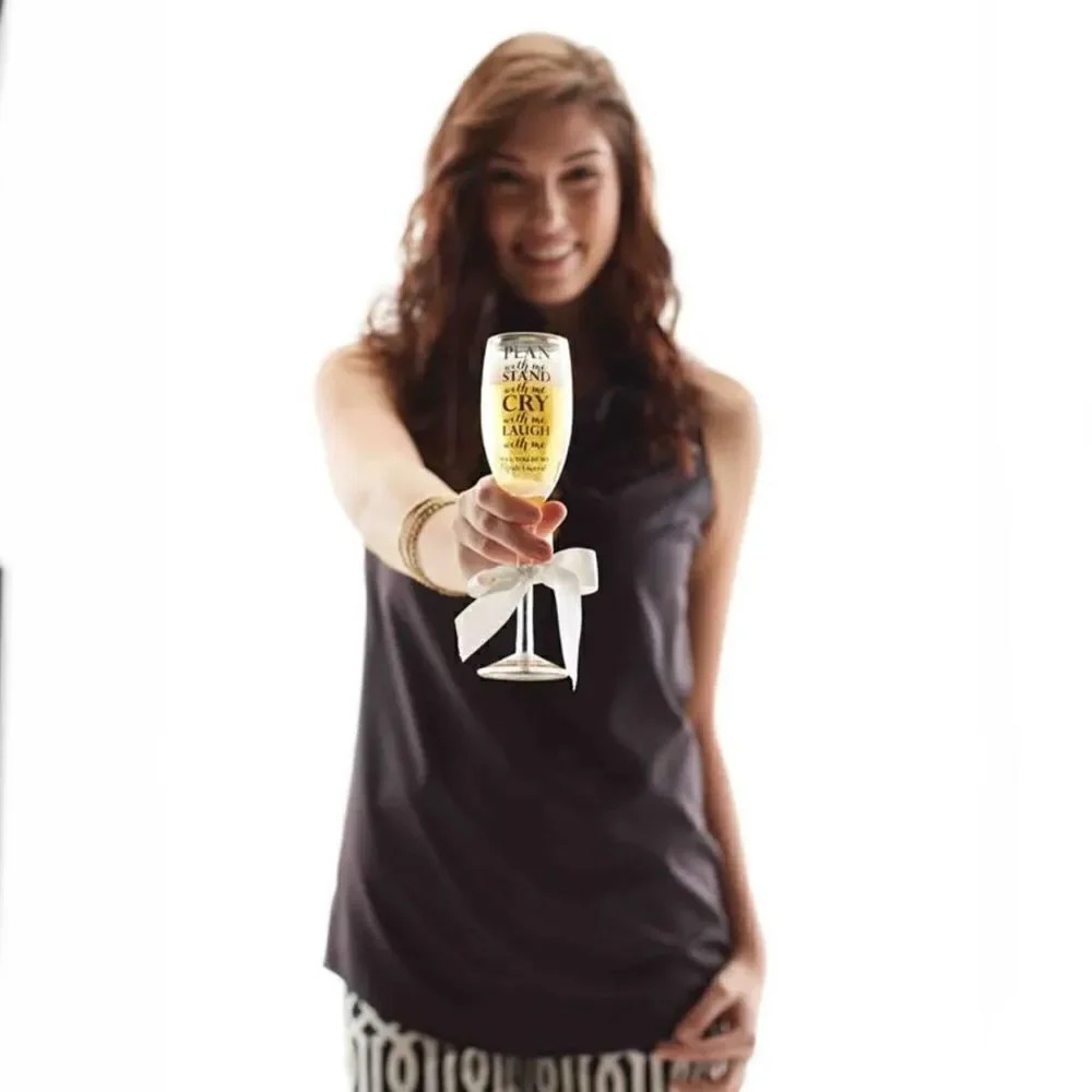 New in Gift Box Mud Pie Plan with Me Champagne Glass, Gold Bridesmaid Wine glass
